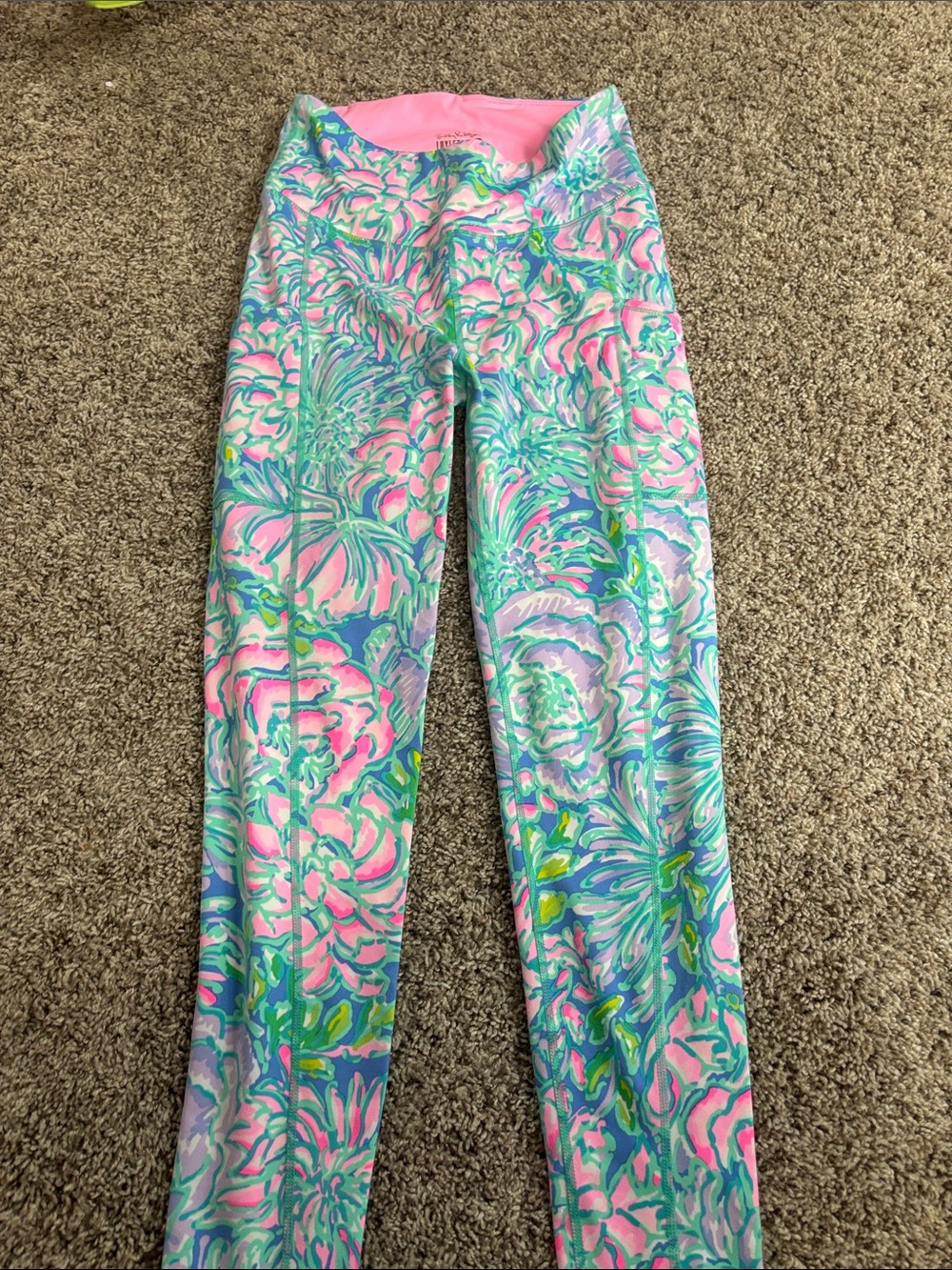 Lilly Pulitzer Pink, Aqua & Lime Floral Leggings - Picture 6 of 7